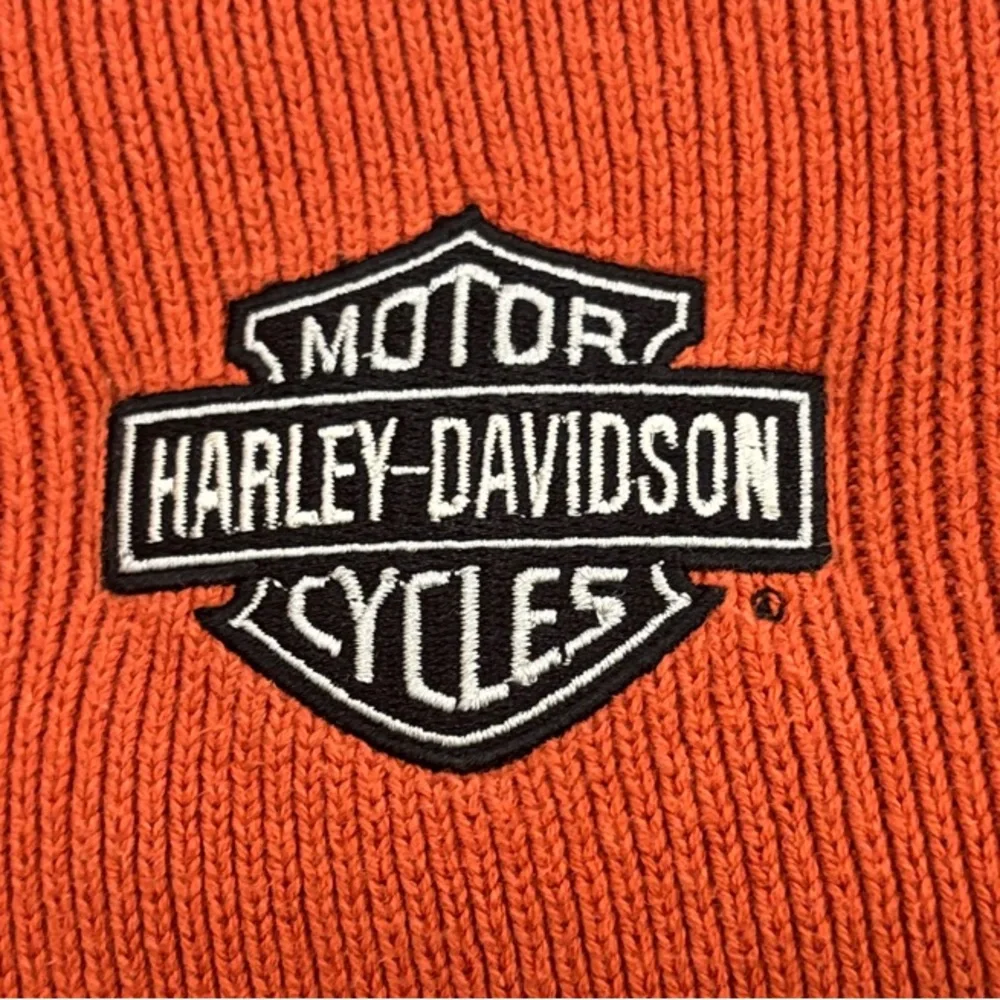 Harley-Davidson Orange Knit Sweater Women’s L Y2K Era Bikercore Grunge